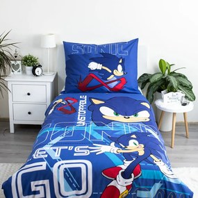 Синьо единично памучно детско спално бельо 140x200 cm Sonic "Let´s go" – Jerry Fabrics