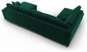 Зелен кадифен разтегателен ъглов диван с място за съхранение (ляв ъгъл/U форма) Kyoto – Cosmopolitan Design