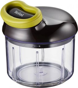 Ръчен чопър с въже Tefal K1320404, 0.9 л, Автоматично прибиране на въжето, 2 стоманени остриета, Заключване на капака, Черен/зелен