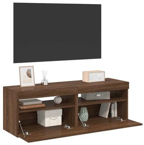815683 vidaXL ТВ шкафове, 2 бр, с LED осветление, Кафяв дъб, 60x35x40 см