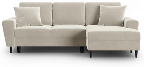 Бежов кадифен разтегателен ъглов диван с място за съхранение (десен ъгъл) Kyoto – Cosmopolitan Design