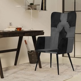 339662 vidaXL Wingback стол, черно и сиво, естествена кожа