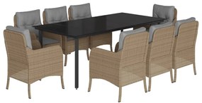 3211989 vidaXL Градински комплект с възглавници, 9 части, бежов полиратан
