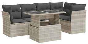 3326163 vidaXL Градински комплект с възглавници, 6 части, светлосив полиратан