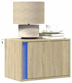 852094 vidaXL Нощни шкафчета за стена с LED осветление, 2 бр, сонома дъб