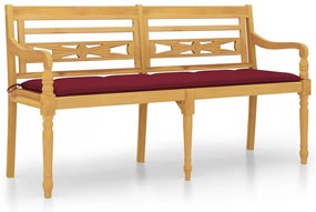 3100850 vidaXL Пейка Батавия с виненочервен възглавница, 150 см, тик масив