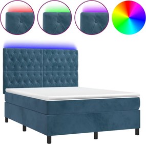 3136309 vidaXL Боксспринг легло с матрак и LED, тъмносиньо, 140x200 см, кадифе