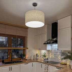 Ръстичен висящ аплик черен с бежов абажур 50 см - Combi 1