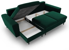 Зелен кадифен разтегателен ъглов диван с място за съхранение Kyoto – Cosmopolitan Design