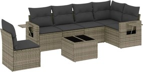 3252577 vidaXL Градински диван с възглавници, 7 части, полиратан, сив