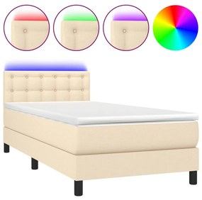 3133434 vidaXL Боксспринг легло с матрак и LED, кремаво, 80x200 см, плат