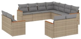 3258902 vidaXL Градински диван с възглавници, 11 части, бежов полиратан