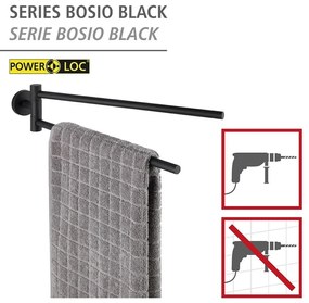 Матово-черна самозалепваща се поставка за кърпи от неръждаема стомана Bosio – Wenko