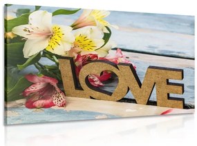 Картина на платно – С дървен надпис Love