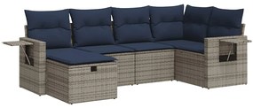 3325487 vidaXL Градински диван с възглавници, 6 части, полиратан, сив