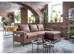 Винтидж кафяв кожен разтегателен диван, десен ъгъл Lofty Lilly - Miuform