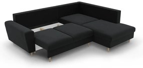 Черен кадифен разтегателен ъглов диван с място за съхранение (десен ъгъл/L форма) Kyoto – Cosmopolitan Design