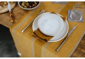 Ленена покривка 200x200 cm Amber Bronze Stripes – Linen Tales