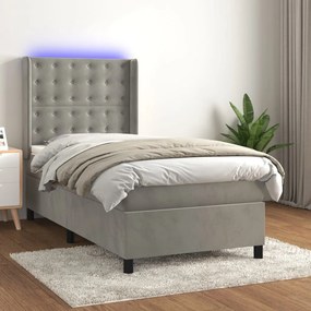 3139769 vidaXL Боксспринг легло с матрак и LED, светлосиво, 80x200 см, кадифе
