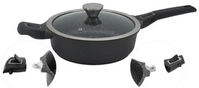 Дълбок тиган с капак и махащи се дръжки ZP 4317 28NC, 4.1 литра, 28х8 см, Мраморно покритие, Индукция, Черен