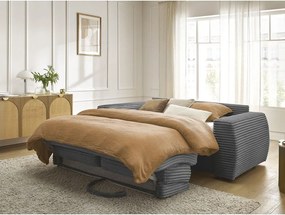 Тъмносив диван за ежедневно спане/сгъваем от рипсено кадифе 220 cm Hugo – Bobochic Paris