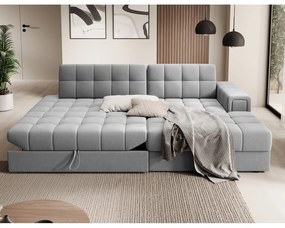 Сив кадифен разтегателен ъглов диван (десен ъгъл) Blezalt – ELTAP