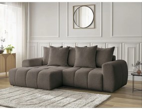 Кафяв сгъваем/с място за съхранение ъглов диван от прежда с примки от букле (ляв ъгъл) Roxelane – Bobochic Paris