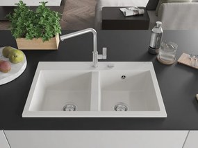 Mexen Hektor мивка от гранит 2-камерна 800 x 480 mm, бяла, сифон хром - 6521802000-20