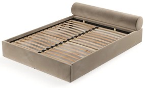 Светлокафяво двойно легло 140x200 cm тапицирано с място за съхранение с включена подматрачна рамка Solvo – Maison de Rêve