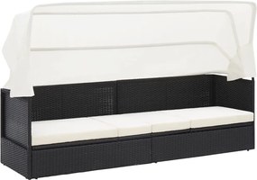 49393 vidaXL Градински диван със сенник, черен полиратан
