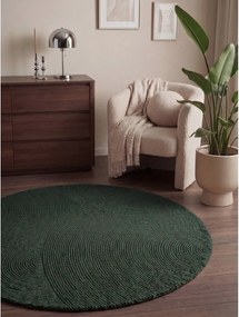 Тъмнозелен ръчно изработен вълнен кръгъл килим ø 120 cm Calmio – Hanse Home