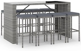 3187624 vidaXL Градински бар комплект с възглавници 9 части сив полиратан