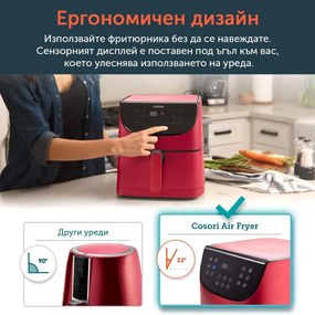 Фритюрник с горещ въздух Cosori Premium Air Fryer CP158-AF, 1700W, 5.5 л, 11 програми, Таймер, Червен