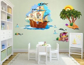 Цветен стикер за стена Пиратски кораб със съкровище 100 x 200 cm