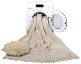 Ръчно изработен памучен детски килим подходящ за пране в цвят жълта охра и кремаво 120x160 cm Hippy Dots Honey – Lorena Canals