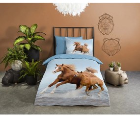 Синьо единично памучно детско спално бельо 140x200 cm Free – Good Morning