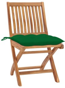 3062453 vidaXL Градински столове 2 бр зелени възглавници тиково дърво масив