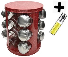 Бурканчета за подправки на стойка ZEPHYR ZP 1217 CR12 С ПОДАРЪК СПРЕЙ ЗА ОЛИО, 12 бр. бурканчета, 3 нива, Въртяща се основа, Червен мрамор