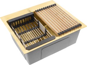 Стоманена мивка с комплект аксесоари 3 бр. REA Leo 50 Brush Gold