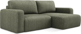 Зелен сгъваем/с място за съхранение ъглов диван от рипсено кадифе (десен ъгъл) Kona – Makamii