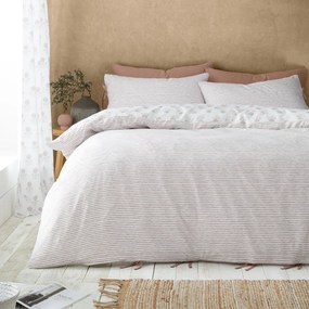 Бяло двойно удължено спално бельо 230x220 cm Woodblock Floral – Pineapple Elephant