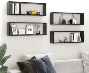 807128 vidaXL Стенни рафтове, 4 бр, черен гланц, 80x15x26,5см инженерно дърво