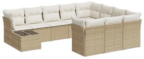 3250097 vidaXL Градински диван с възглавници, 11 части, бежов полиратан