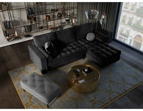 Черен кадифен ъглов разтегателен диван , десен ъгъл Santo - Milo Casa