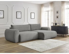 Тъмносив разтегателен ъглов диван от рипсено кадифе (десен ъгъл) Lucien – Bobochic Paris