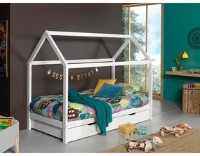 Бяло разтегателно детско легло къща от масивен бор с място за съхранение 90x200 cmDALLAS – Vipack