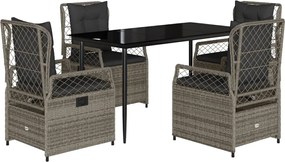 3262987 vidaXL Градински трапезен комплект 5 части с възглавници сив полиратан