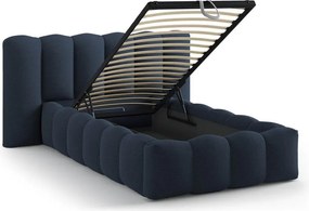 Синьо единично легло 90x200 cm тапицирано с място за съхранение с включена подматрачна рамка Lupine – Micadoni