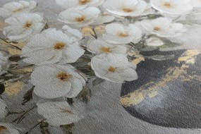 Картина на платно – Клони с цветя в черна ваза