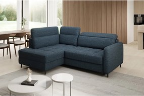 Син кадифен разтегателен ъглов диван с място за съхранение (ляв ъгъл L форма) Barea – ELTAP